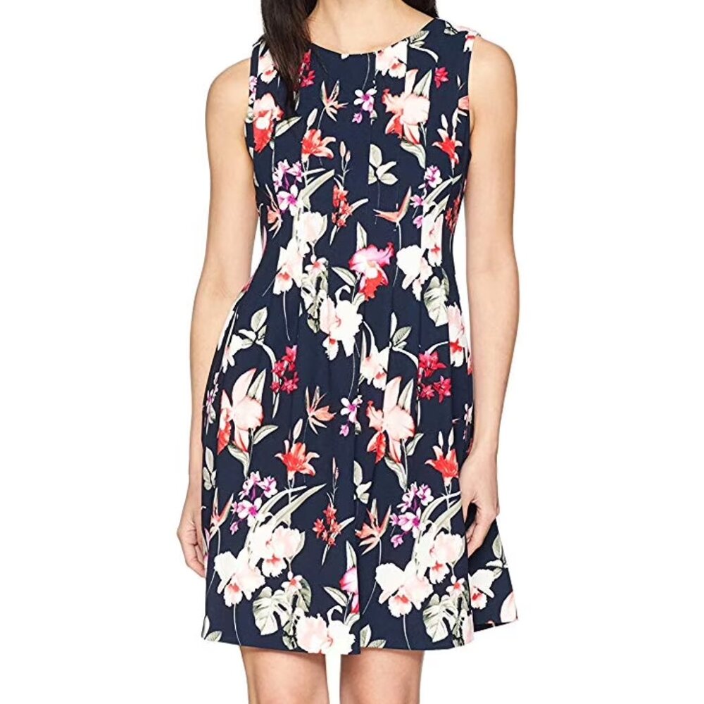 Jessica Howard Sleeveless Fit and Flare Dress, Floral Navy Multi, 6P 6 petite